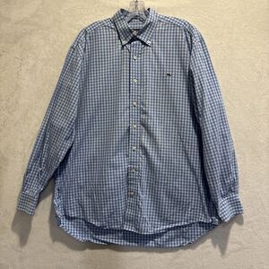 Vineyard Vines Men's Large Blue Check Whale Shirt Long Sleeve Button Down Preppy